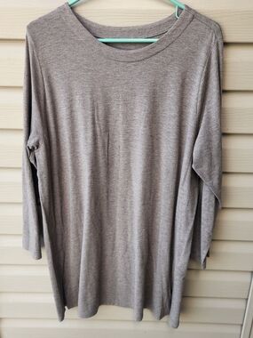 J. Jill Relaxed Long Sleeve Scoop Neck Tunic in Taupe Large Cotton Large Minimal